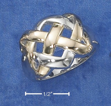 BEAUTIFUL STERLING SILVER WITH 14K GOLD ACCENTS TWO-TONE CELTIC KNOT RING.