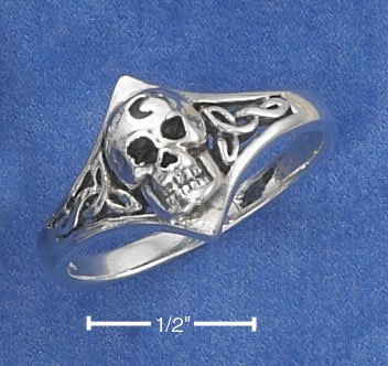 STERLING SILVER SKULL WITH CRESCENT MOON & CELTIC KNOTS RING