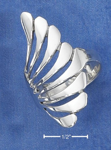 STERLING SILVER LONG FANNED DESIGN RING.