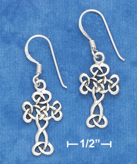 STERLING SILVER ANTIQUED 7/8" SCROLLED CELTIC DESIGN CROSS EARRING ON FRENCH WIRE