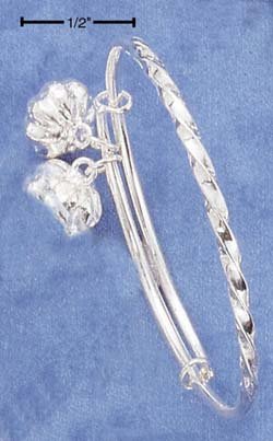 STERLING SILVER HIGH POLISH BABY WRAP W/ TWIST & BELLS BANGLE BRACELET