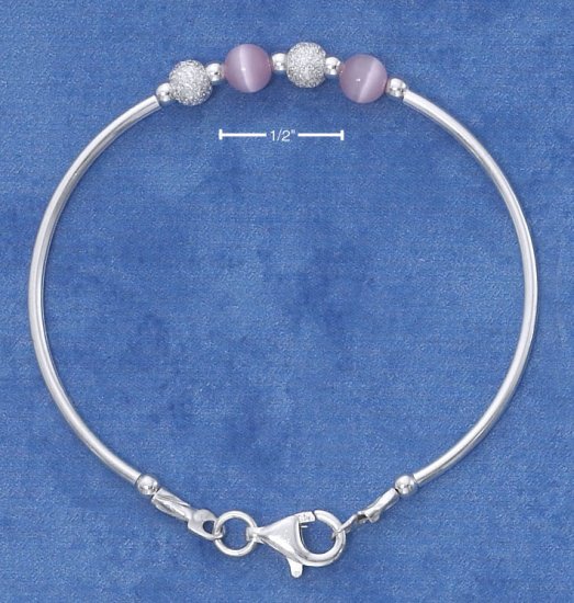 STERLING SILVER ITALIAN CHILDRENS PINK BEAD & STARDUST BEAD BANGLE