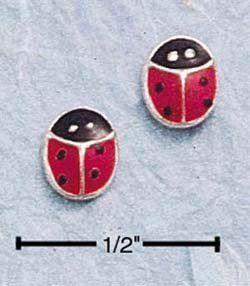 STERLING SILVER RED ENAMEL LADYBUG POST EARRINGS