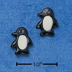 STERLING SILVER ENAMEL PENGUIN MINI-POST EARRINGS
