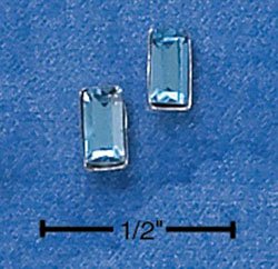 STERLING SILVER EMERALD CUT MARCH BIRTHSTONE AUSTRIAN CRYSTAL POST EARRINGS