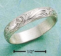 SWEET STERLING SILVER SCROLLED ANTIQUED 3MM BAND.
