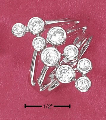 DESIGNER INSPIRED STERLING SILVER DOUBLE ROW CLEAR BEZEL SET CZ BUBBLES RING.