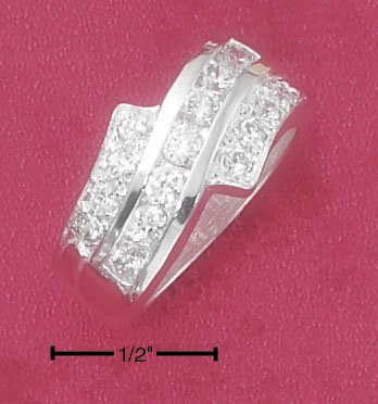 STERLING SILVER CLEAR CZ WAVE BAND BYPASS RING