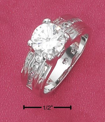 STERLING SILVER 2 CT ROUND CZ SOLATAIRE ENGAGEMENT RING