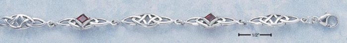 STERLING SILVER 7" CELTIC LINK W/ GARNET BRACELET
