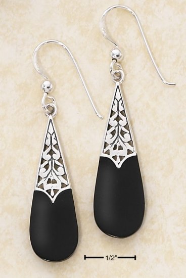 TEARDROP CELTIC FILIGREE AND BLACK ONYX EARRINGS ON FRENCH WIRES