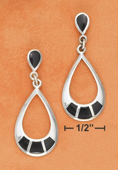 STERLING SILVER TEARDROP POST DANGLE W/ ONYX INLAY
