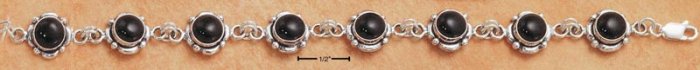 STERLING SILVER 7-7.5" ADJ FLOWER CONCHO ONYX LINK BRACELET