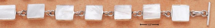 STERLING SILVER 8" SQUARE MOP LINK TOGGLE BRACELET