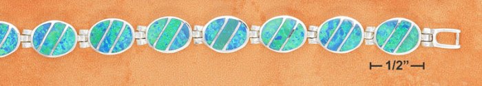 STERLING SILVER SYNTHETIC BLUE OPAL OVAL HINGED LINK BRACELET