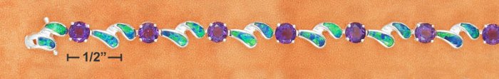 STERLING LAB AMETHYST/BLUE LAB OPAL DOUBLE COMMA LINK BRACELET