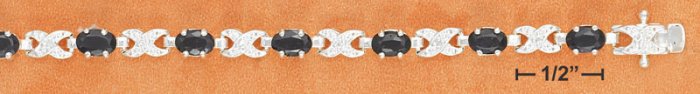 STERLING SILVER 7" OVAL SAPPHIRE AND DIAMOND ACCENTED "X" LINKS BRACELET