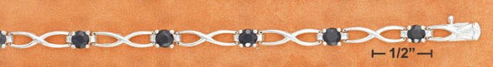 STERLING SILVER 7.25" GENUINE BLACK SAPPHIRE STONE & X-LINK BRACELET