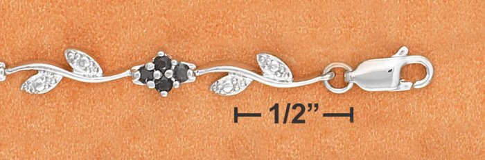 STERLING SILVER 7.25" GENUINE SAPPHIRE CLUSTER & DIAMOND BRACELET