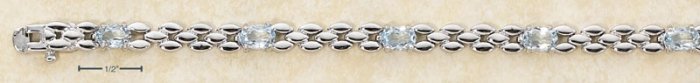 STERLING SILVER 7" NARROW STAMPATO BRACELET W/ BLUE TOPAZ