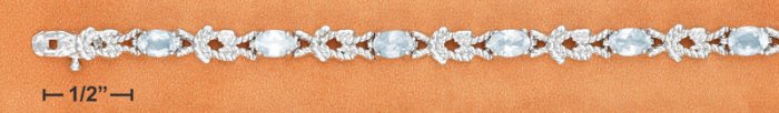 STERLING SILVER 7" THIN DOUBLE ROPE DESIGN BLUE TOPAZ BRACELET