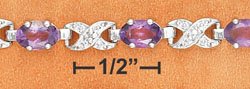 STERLING SILVER 7" BRACELET W/ AMETHYST & DIAMOND ACCENT