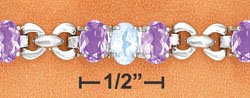 STERLING SILVER 7.5" 24-OVAL STONES (AMETH & BLUE TOPAZ) LINK STYLE BRACELET