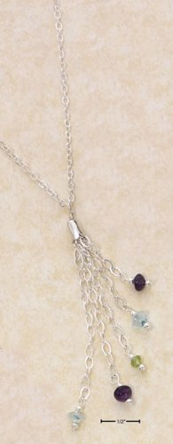 STERLING SILVER 16" DAINTY LINK W/ 5 STRAND BL TOP/PERID/AMETH CHIPS BELL NECKLACE