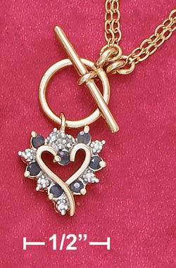 STERLING SILVER 18K GOLD17" DBL STRAND CABLE TOGGLE NECK W/SAPPHIRE HEART
