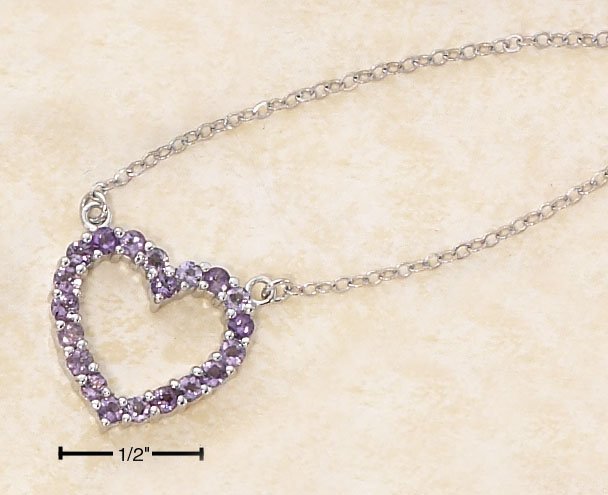 STERLING SILVER 17" GENUINE AMETHYST OPEN HEART PENDANT