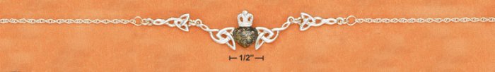 STERLING SILVER 17" GREEN AMBER CLADDAGH & CELTIC LINK NECKLACE