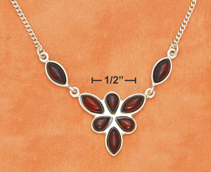 STERLING SILVER 17" MARQUIS & TEARDROP CHERRY AMBER DANGLE NECKLACE