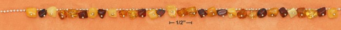STERLING SILVER 17" MULTICOLOR AMBER NUGGET DANGLE NECKLACE