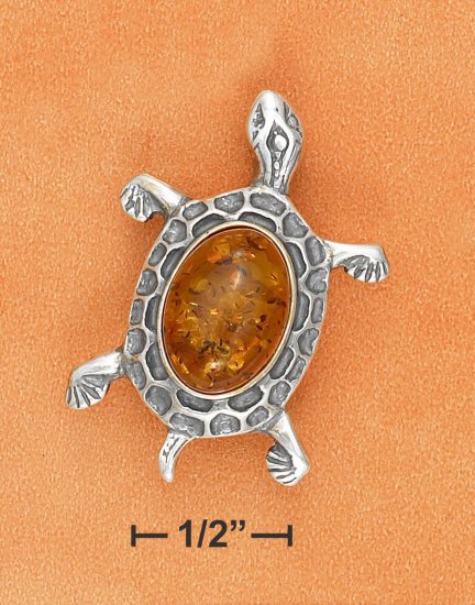 STERLING SILVER HONEY AMBER TURTLE PIN