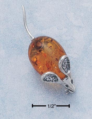 STERLING SILVER MOUSE PIN W/ HONEY AMBER BODY