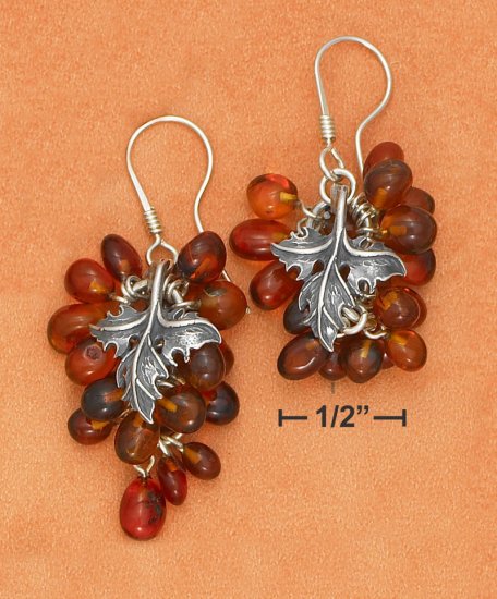 STERLING SILVER HONEY AMBER BEADED GRAPEVINE FRENCH WIRE EARRINGS
