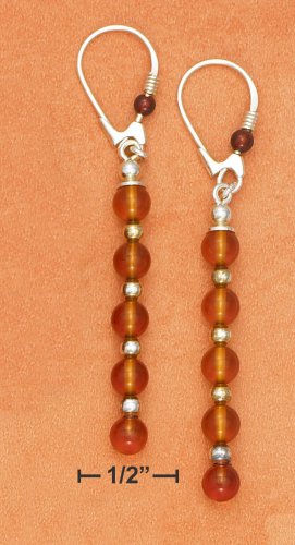STERLING SILVER HONEY AMBER 5 BEAD KIDNEY WIRES EARRINGS