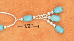 STERLING SILVER 9" LS ANKLET W/ SCATTERED TURQUOISE BEADS & TQ TASSLE