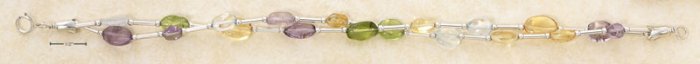 STERLING SILVER 9" DBL STRAND MULTISTONE (CIT/BT/PER/AM) ANKLET