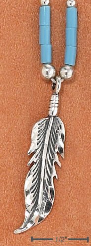STERLING SILVER 9" ANKLET W/ TURQUOISE HESHI & FEATHER PENDANT