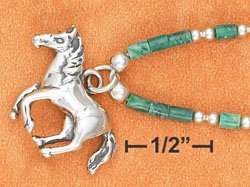 STERLING SILVER 9" ANKLET W/ MALACHITE HESHI & HORSE PENDANT
