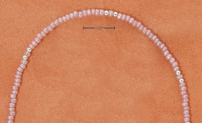STERLING SILVER 9" SILVER & PINK PONY BEAD ANKLET