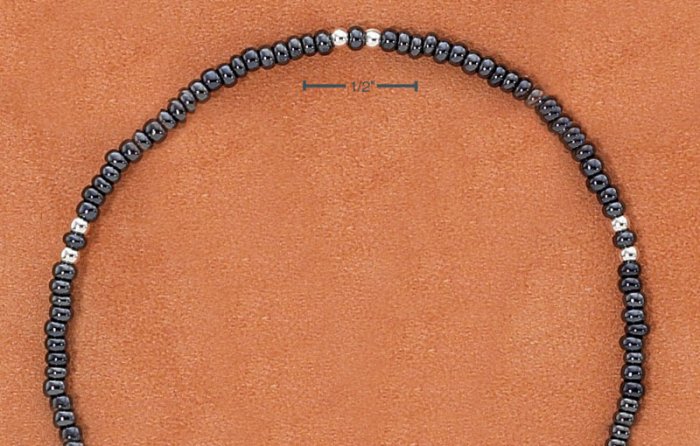 STERLING SILVER 9" SILVER & GRAY PONY BEAD ANKLET