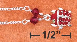 STERLING SILVER 9.5" LT FIG W/ DANGLING LADYBUG W/ RED & GREEN CRYSTALS ANKLET