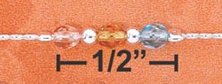 STERLING SILVER 9.5-10" ADJ PEACH,YELLOW, & BLUE CRYSTAL ANKLET