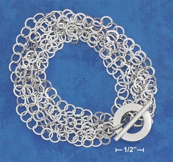 STERLING SILVER ITALIAN 8" 6 STRAND IFLAT CIRCLE TOGGLE BRACELET