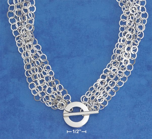 STERLING SILVER ITALIAN RP 16" 6 STRAND FLAT CIRCLE TOGGLE NECKLACE