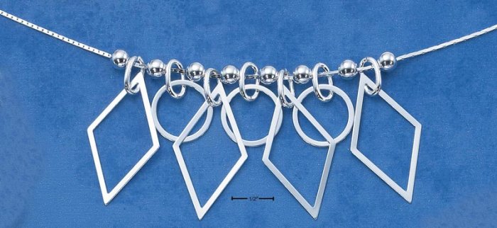 STERLING SILVER GEOMETRIC DANGLE NECKLACE ON 17" COBRA CHAIN