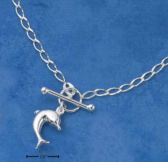 STERLING SILVER 16" DOLPHIN TOGGLE NECKLACE ON OCURB CHAIN
