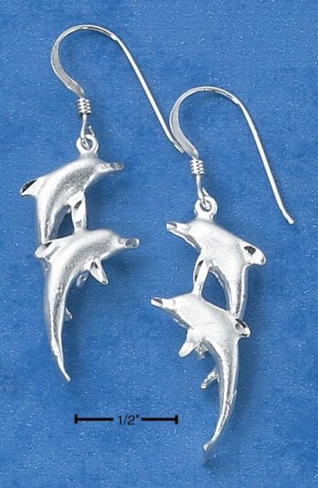 STERLING SILVER HP DOUBLE DOLPHIN EARRINGS ON FRENCH WIRES